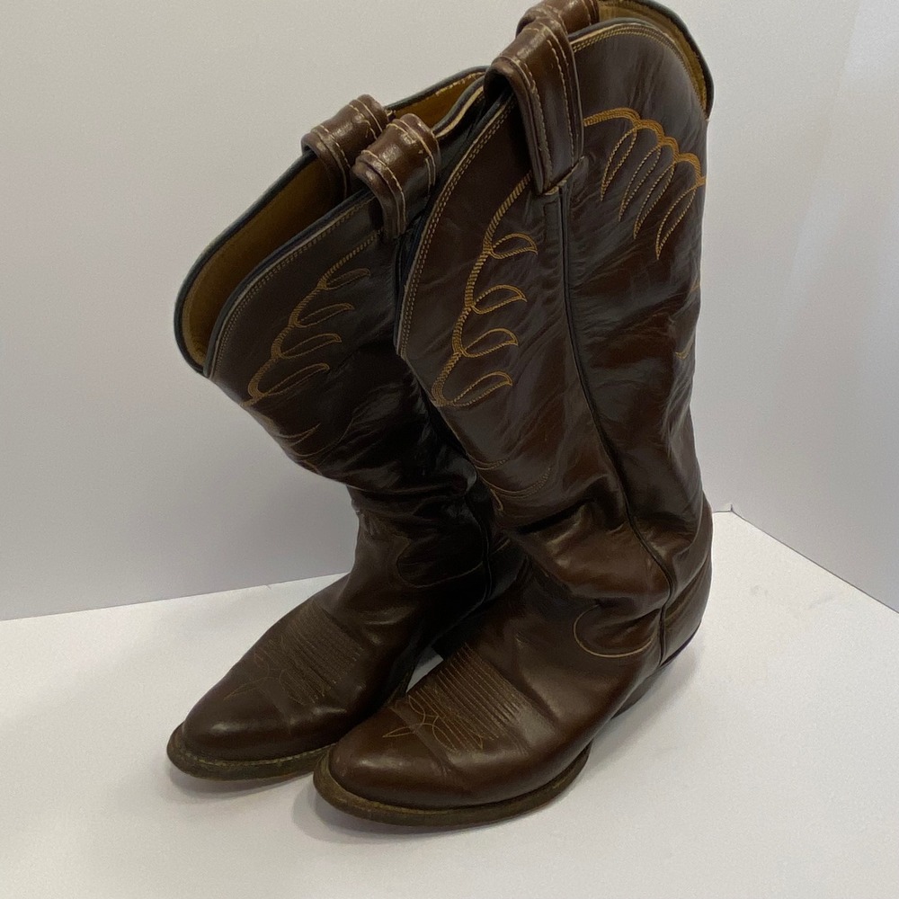 Tony Lama Cowboy Boots Womens 8.5B‎ Brown Good Leather Western Style 6423